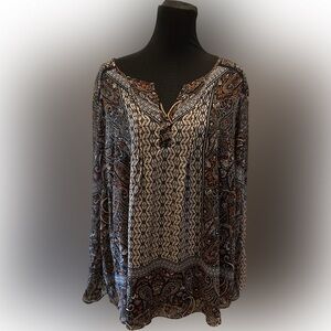 Belle (Kim Gravel) 3X Modern Mosaic Blouse Wine Chiffon lines bundle 3+ $5 each